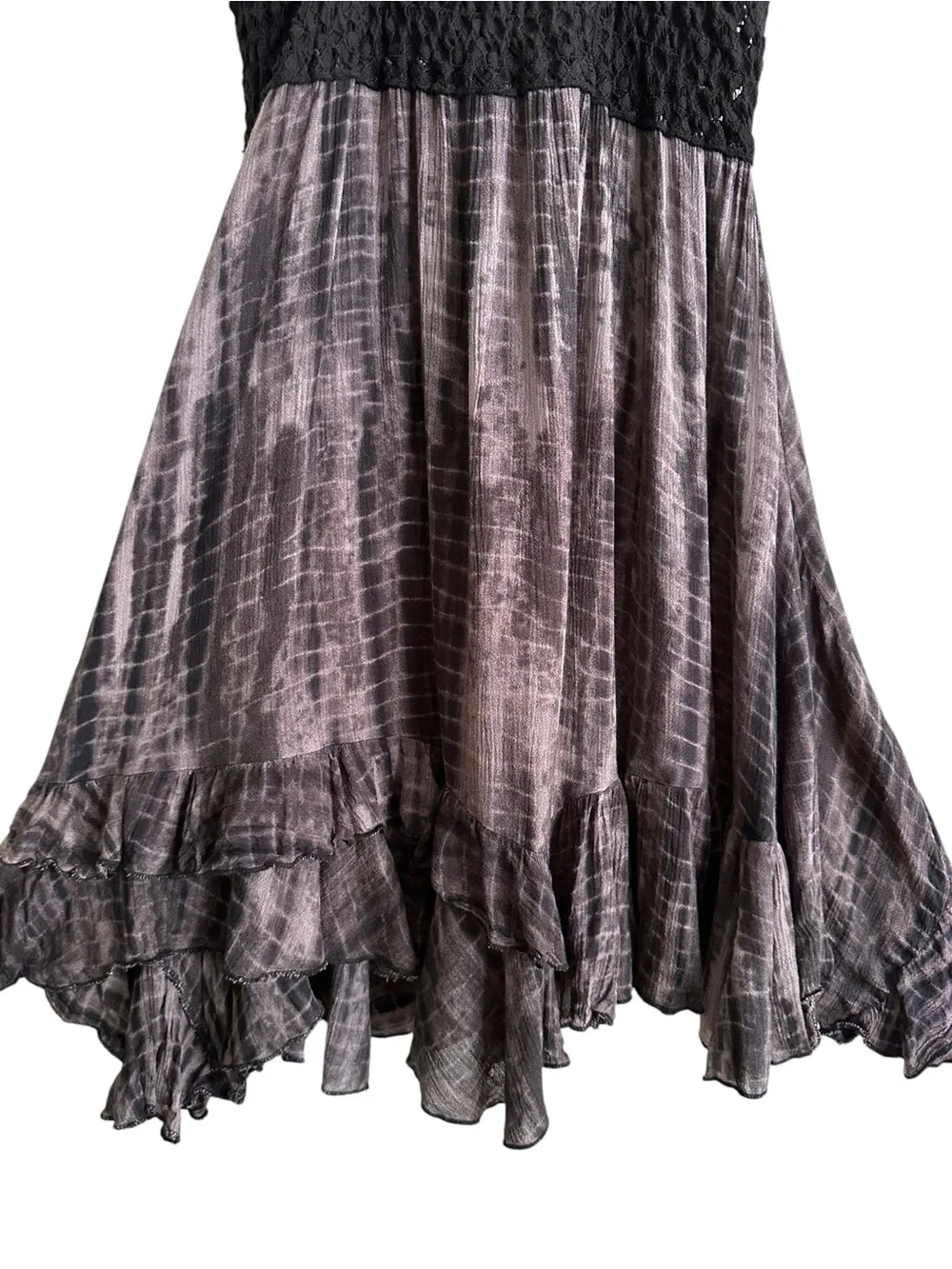 Free People FP One Adella Lace Mini Slip Dress Black Charcoal Sz M Boho Festival